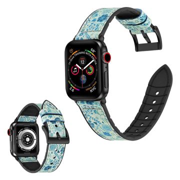 Apple Watch Series 6 / 5 40mm kuvioitu nahkakellon ranneke - Cyan Kukka Kuvio