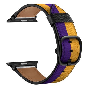 Apple Watch Series 6 / 5 40mm tyylikäs nahkainen ranneke - Keltainen + Violetti Raidat