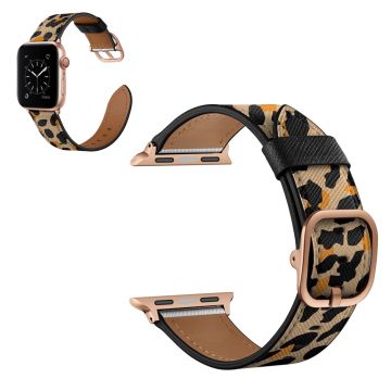 Apple Watch Series 6 / 5 40mm aitoa nahkaa oleva ranneke - Keltainen Leopardipainatus