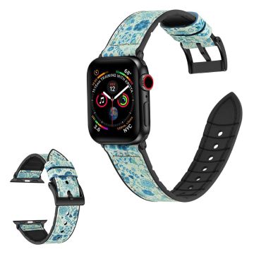 Apple Watch Series 6 / 5 40mm silikoni + nahkapäällysteinen ranneke - Kuvio Sininen