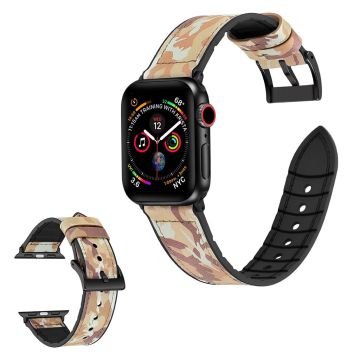 Apple Watch Series 6 / 5 40mm silikoni + nahkapäällysteinen ranneke - Camouflage Ruskea