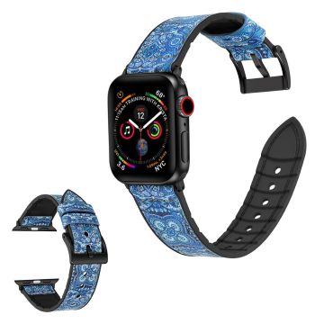 Apple Watch Series 6 / 5 40mm silikoni + nahkapäällysteinen ranneke - Kuvio Tummansininen