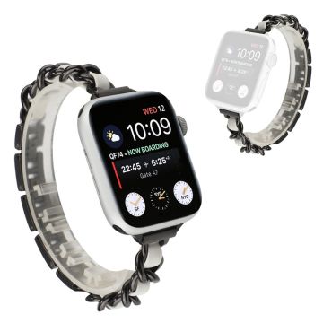 Ruostumaton teräs + nahkainen ranneke Apple Watch Series 6 / 5 40mm - Musta / Valkoinen