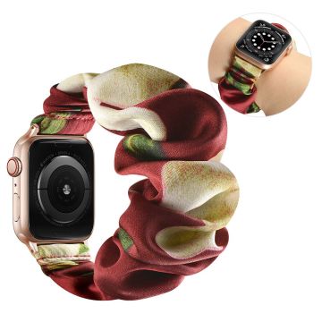 Apple Watch 40mm elastinen hiusnauha - Satin / Vihreä Kukka / Koko: L