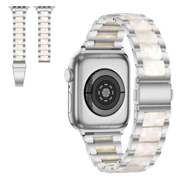 Apple Watch 40mm elegantti kolme helmeä + ruostumattomasta teräksestä valmistettu ranneke - Hopea / Valkoinen