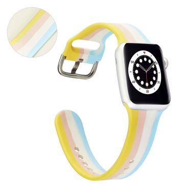 Apple Watch 40mm sateenkaariraidallinen silikonikellon hihna - Keltainen