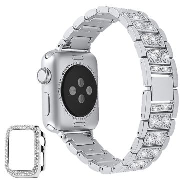 Apple Watch 40mm 3 helmen ja strassikoristeen koristekellon hihna kannella - Hopea