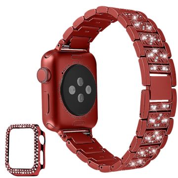 Apple Watch 40mm 3 helmen ja strassikoristeen koristekellon hihna kannella - Punainen