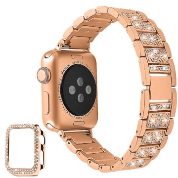 Apple Watch 40mm 3 helmen ja strassikoristeen koristekellon hihna kannella - Ruusukulta