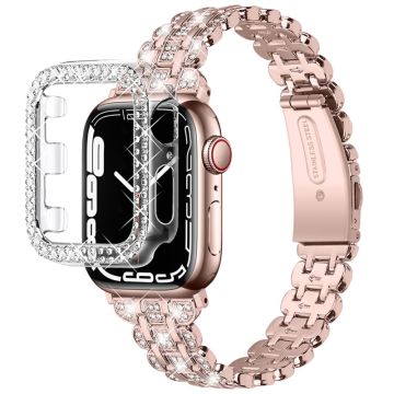 Apple Watch 40mm strassikoristeinen ruostumattomasta teräksestä valmistettu kellonhihna ja suojus - Pinkki / Kulta