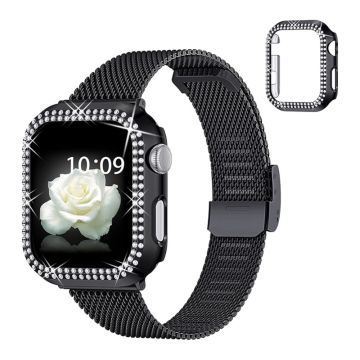 Apple Watch SE 2022 (40mm) strassikivikoristeinen ranneke ja suojus - Musta