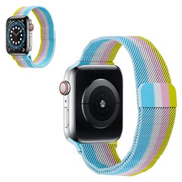 Apple Watch 42mm - 44mm sateenkaariviivakellon hihna - Keltainen / Pinkki / Hopea / Sininen