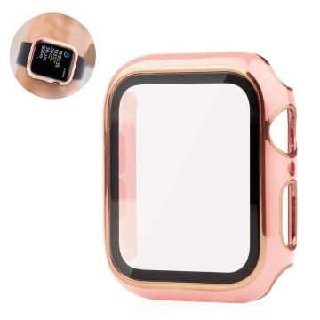 Apple Watch 44mm ainutlaatuinen tyyli kansi + karkaistua lasia näytönsuoja - Pinkki / Kulta