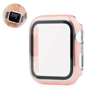 Apple Watch 44mm ainutlaatuinen tyyli kansi + karkaistua lasia näytönsuoja - Pinkki / Hopea