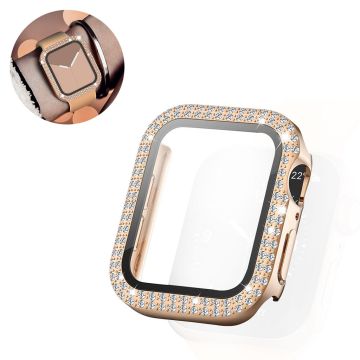 Apple Watch 44mm strassikoristeinen koristekansi + karkaistu lasi - Ruusukulta