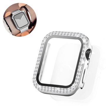 Apple Watch 44mm strassikoristeinen koristekansi + karkaistu lasi - Hopea