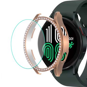 ENKAY Samsung Galaxy Watch 4 (44mm) strassi suojakuori + karkaistua lasia näytönsuoja - Ruusukulta