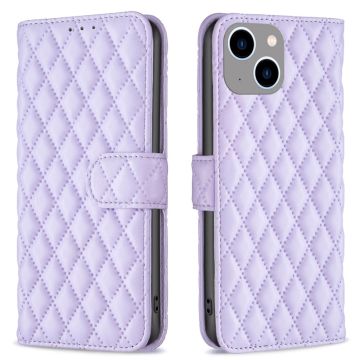 Rombuskuvioinen matta läppäkotelo iPhone 15 - Violetti