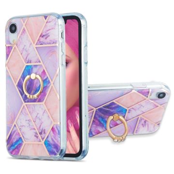 Marble Patterned Suojakuori With Ring Holder For iPhone Xr - Vaaleanvioletti