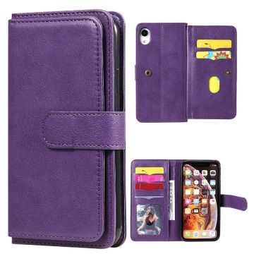 10-slot Lompakko Suojakotelo For iPhone Xr - Violetti