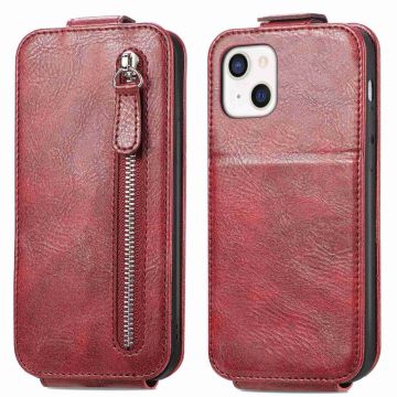 Vertical Flip Phone Suojakotelo With Zipper For iPhone 13 Mini - Punainen