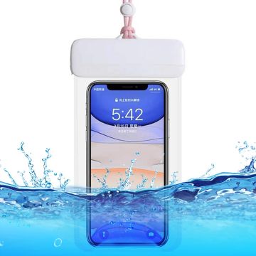 Universal IPX8 waterproof clear pouch for 7 inch phones - White / Pink