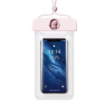 Universal IPX8 waterproof clear pouch with a cute bear decor for 7.2 inch phones - Pink