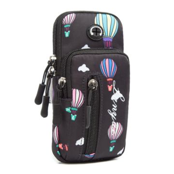 Universal elastic armband hot air balloon pattern style phone pouch - Black / Size: L