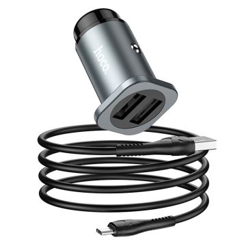 NZ4 Wise road dual port car charger set(Micro) - Metal Grey