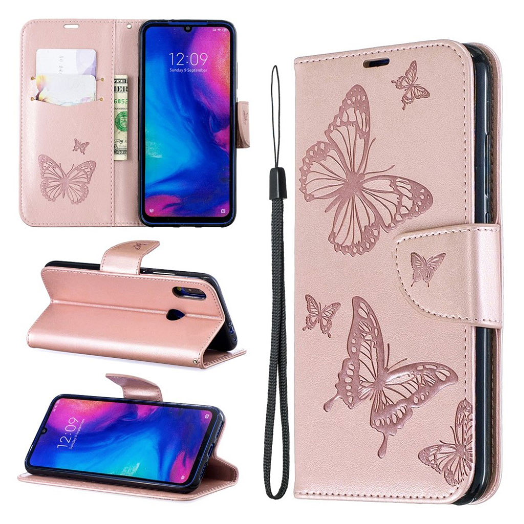 Xiaomi Butterfly Redmi Note 7 / 7S Pro nahkakotelo - Pinkki