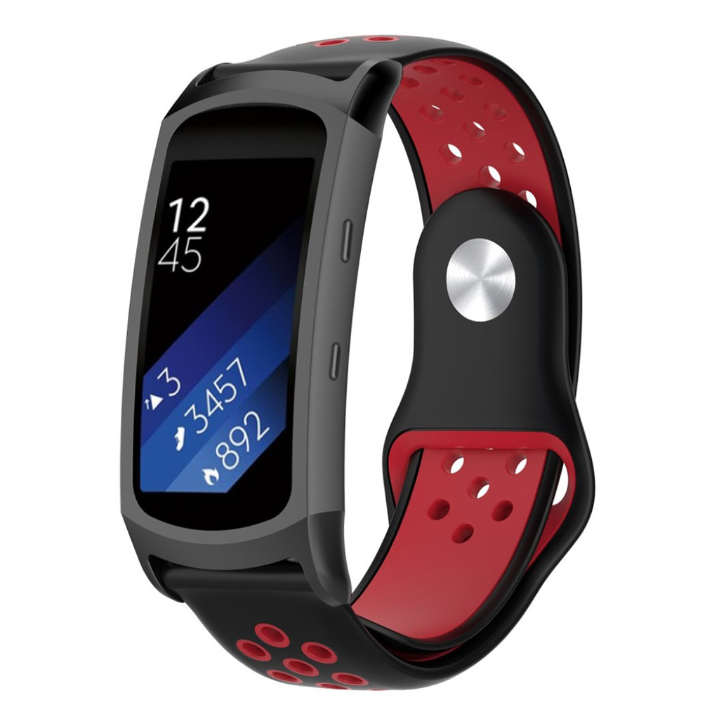 Samsung Gear Fit2 Pro kaksivärinen pehmeä silikoni kellon ranneke hihna - Musta / Punainen Monivärinen